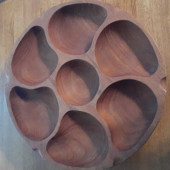 Vintage Teak Handcrafted made in Thailand Lazy Suzan Wood Chip/Snack Tray - Picture 1 of 7
